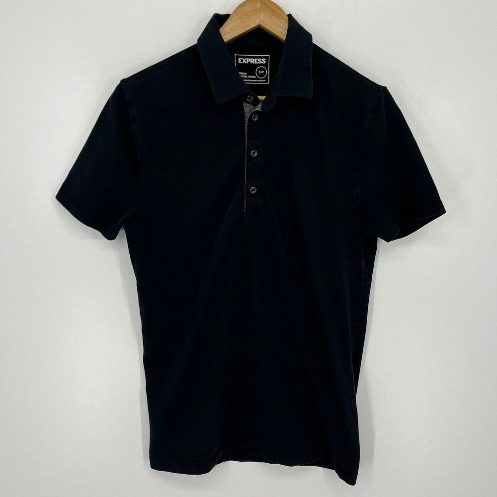 Express Mens Stretch Moisture Wicking Polo Shirt Black Short Sleeve Size S/P